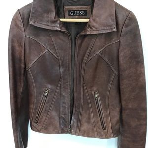 Distressed leather jacket fitted